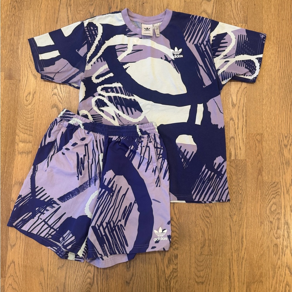 adidas Lavender and Navy Abstract Short Sleeve Tee